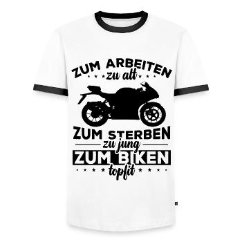 In top shape for biking - Men's Ringer Shirt - white/black - Front - AI Model Female 172 light (172cm) & AI Model Male 178 dark (178cm)