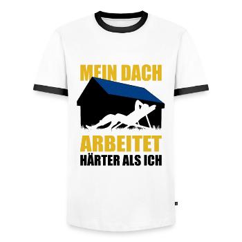 Mein Dach arbeitet härter als ich - Photovoltaik - Männer Kontrast-T-Shirt - Weiß/Schwarz - Vorne - AI Model Female 172 light (172cm) & AI Model Male 178 dark (178cm)