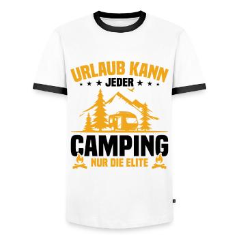 Tout le monde peut partir en vacances en camping, seule l'élite - T-shirt contrasté Homme - blanc/noir - Devant - AI Model Female 172 light (172cm) & AI Model Male 178 dark (178cm)