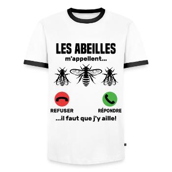 Bees call me... - Men's Ringer Shirt - white/black - Front - AI Model Female 172 light (172cm) & AI Model Male 178 dark (178cm)