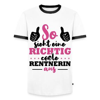 Voici à quoi ressemble un retraité vraiment cool - T-shirt contrasté Homme - blanc/noir - Devant - AI Model Female 172 light (172cm) & AI Model Male 178 dark (178cm)