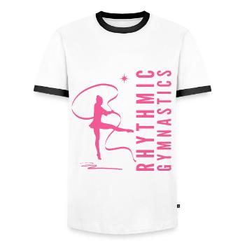 Rhythmic Gymnastics Gymnastik Gymnastin mit Band - Männer Kontrast-T-Shirt - Weiß/Schwarz - Vorne - AI Model Female 172 light (172cm) & AI Model Male 178 dark (178cm)