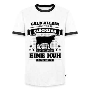 Geld allein macht nicht glücklich - aber eine Kuh - Männer Kontrast-T-Shirt - Weiß/Schwarz - Vorne - AI Model Female 172 light (172cm) & AI Model Male 178 dark (178cm)
