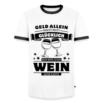 Geld allein macht nicht glücklich - aber Wein - Männer Kontrast-T-Shirt - Weiß/Schwarz - Vorne - AI Model Female 172 light (172cm) & AI Model Male 178 dark (178cm)