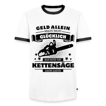 Geld allein macht nicht glücklich - Kettensäge - Männer Kontrast-T-Shirt - Weiß/Schwarz - Vorne - AI Model Female 172 light (172cm) & AI Model Male 178 dark (178cm)