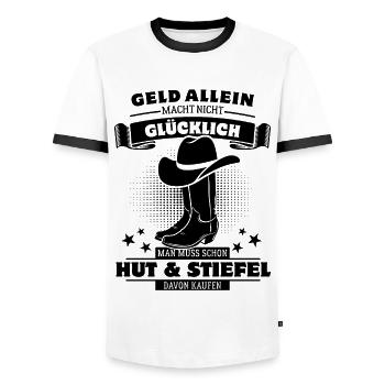 Geld allein macht nicht glücklich - Linedance - Männer Kontrast-T-Shirt - Weiß/Schwarz - Vorne - AI Model Female 172 light (172cm) & AI Model Male 178 dark (178cm)