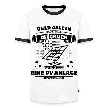 Geld allein macht nicht glücklich - PV Anlage - Männer Kontrast-T-Shirt - Weiß/Schwarz - Vorne - AI Model Female 172 light (172cm) & AI Model Male 178 dark (178cm)