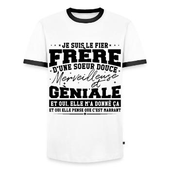 Ich bin der stolze Bruder einer süßen Schwester - Männer Kontrast-T-Shirt - Weiß/Schwarz - Vorne - AI Model Female 172 light (172cm) & AI Model Male 178 dark (178cm)