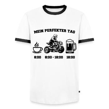 Lustiges Motorrad Fahrer Biker Mein perfekter Tag - Männer Kontrast-T-Shirt - Weiß/Schwarz - Vorne - AI Model Female 172 light (172cm) & AI Model Male 178 dark (178cm)