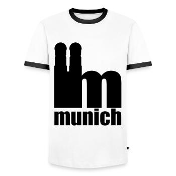 Servus - Gruß aus München - Frauenkirche - Männer Kontrast-T-Shirt - Weiß/Schwarz - Vorne - AI Model Female 172 light (172cm) & AI Model Male 178 dark (178cm)
