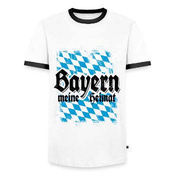 Servus - Gruß aus Bayern - meine Heimat - Männer Kontrast-T-Shirt - Weiß/Schwarz - Vorne - AI Model Female 172 light (172cm) & AI Model Male 178 dark (178cm)