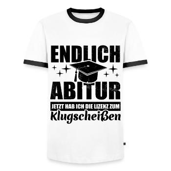 Endlich Abitur - Lizenz zum Klugscheißen - Männer Kontrast-T-Shirt - Weiß/Schwarz - Vorne - AI Model Female 172 light (172cm) & AI Model Male 178 dark (178cm)