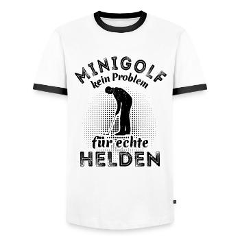 Minigolf - kein Problem für echte Helden - Spruch - Männer Kontrast-T-Shirt - Weiß/Schwarz - Vorne - AI Model Female 172 light (172cm) & AI Model Male 178 dark (178cm)