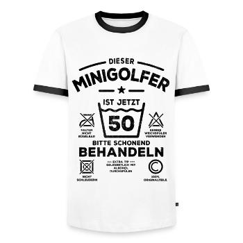 Dieser Minigolfer ist jetzt 50 schonend behandeln - Männer Kontrast-T-Shirt - Weiß/Schwarz - Vorne - AI Model Female 172 light (172cm) & AI Model Male 178 dark (178cm)
