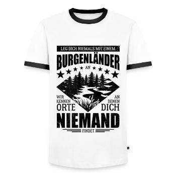 Leg dich nicht mit einem Burgenländer an - Spruch - Männer Kontrast-T-Shirt - Weiß/Schwarz - Vorne - AI Model Female 172 light (172cm) & AI Model Male 178 dark (178cm)