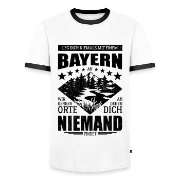 Leg dich nicht mit einem Bayern an - Spruch - Männer Kontrast-T-Shirt - Weiß/Schwarz - Vorne - AI Model Female 172 light (172cm) & AI Model Male 178 dark (178cm)