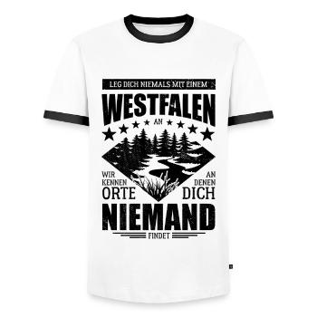 Leg dich nicht mit einem Westfalen an - Spruch - Männer Kontrast-T-Shirt - Weiß/Schwarz - Vorne - AI Model Female 172 light (172cm) & AI Model Male 178 dark (178cm)