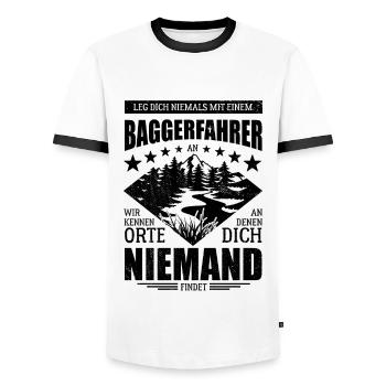 Leg dich nicht mit einem Baggerfahrer an - Spruch - Männer Kontrast-T-Shirt - Weiß/Schwarz - Vorne - AI Model Female 172 light (172cm) & AI Model Male 178 dark (178cm)