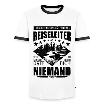 Leg dich nicht mit einem Reiseleiter an - Spruch - Männer Kontrast-T-Shirt - Weiß/Schwarz - Vorne - AI Model Female 172 light (172cm) & AI Model Male 178 dark (178cm)