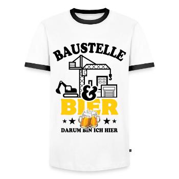 Baustelle & Bier darum bin ich hier - Männer Kontrast-T-Shirt - Weiß/Schwarz - Vorne - AI Model Female 172 light (172cm) & AI Model Male 178 dark (178cm)
