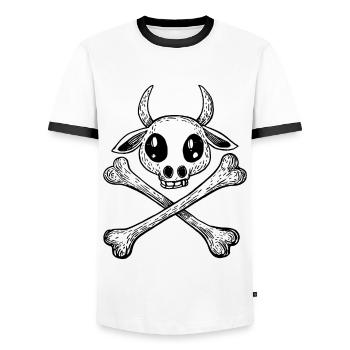 Surf & Skate Cow Skull Chemise Streetwear Urbaine - T-shirt contrasté Homme - blanc/noir - Devant - AI Model Female 172 light (172cm) & AI Model Male 178 dark (178cm)