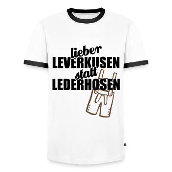 Leverkusen - Zieht den Bayern die Lederhosen aus - Männer Kontrast-T-Shirt - Weiß/Schwarz - Vorne - AI Model Female 172 light (172cm) & AI Model Male 178 dark (178cm)