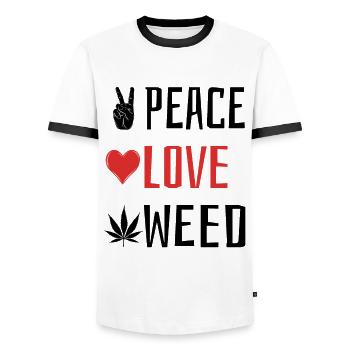 Peace Love Weed - Herz - Männer Kontrast-T-Shirt - Weiß/Schwarz - Vorne - AI Model Female 172 light (172cm) & AI Model Male 178 dark (178cm)
