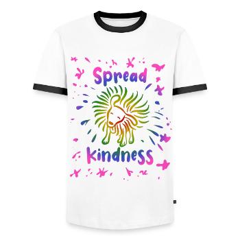 Spread Kindness - Dog Shakes Itself - Men's Ringer Shirt - white/black - Front - AI Model Female 172 light (172cm) & AI Model Male 178 dark (178cm)