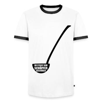 Du stehst dem Schöpfer gegenüber - Wortspiel - Männer Kontrast-T-Shirt - Weiß/Schwarz - Vorne - AI Model Female 172 light (172cm) & AI Model Male 178 dark (178cm)