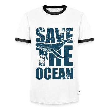Save the ocean - Whale - Humpback Whale - Gift - Men's Ringer Shirt - white/black - Front - AI Model Female 172 light (172cm) & AI Model Male 178 dark (178cm)