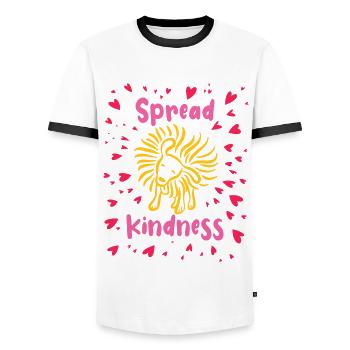 Spread Kindness - Dog Shakes - Hearts - Men's Ringer Shirt - white/black - Front - AI Model Female 172 light (172cm) & AI Model Male 178 dark (178cm)