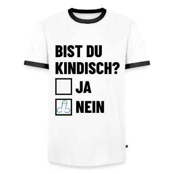 Bist du kindisch? Ankreuzen - Pimmel - Männer Kontrast-T-Shirt - Weiß/Schwarz - Vorne - AI Model Female 172 light (172cm) & AI Model Male 178 dark (178cm)