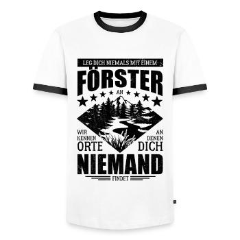 Leg dich nicht mit einem Förster an - Spruch - Männer Kontrast-T-Shirt - Weiß/Schwarz - Vorne - AI Model Female 172 light (172cm) & AI Model Male 178 dark (178cm)