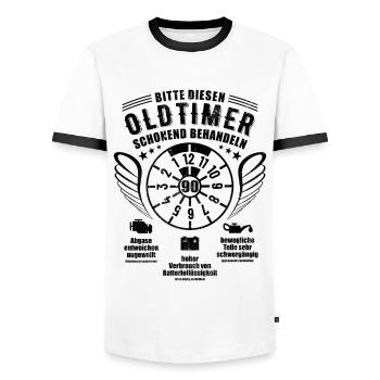 Oldtimer schonend behandeln - 90. Geburtstag - Männer Kontrast-T-Shirt - Weiß/Schwarz - Vorne - AI Model Female 172 light (172cm) & AI Model Male 178 dark (178cm)