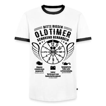 Oldtimer schonend behandeln - 80. Geburtstag - Männer Kontrast-T-Shirt - Weiß/Schwarz - Vorne - AI Model Female 172 light (172cm) & AI Model Male 178 dark (178cm)