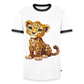 Léopard Bébé Enfant Grand Chat Nature Nature Nature Safari - T-shirt contrasté Homme - blanc/noir - Devant - AI Model Female 172 light (172cm) & AI Model Male 178 dark (178cm)