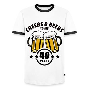 Cheers & Beers to my 40 years - 40th birthday - Men's Ringer Shirt - white/black - Front - AI Model Female 172 light (172cm) & AI Model Male 178 dark (178cm)