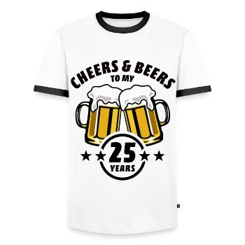 Cheers & Beers to my 25 years - 25th birthday - Men's Ringer Shirt - white/black - Front - AI Model Female 172 light (172cm) & AI Model Male 178 dark (178cm)