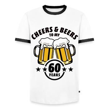 Cheers & Beers to my 60 years - 60th birthday - Men's Ringer Shirt - white/black - Front - AI Model Female 172 light (172cm) & AI Model Male 178 dark (178cm)