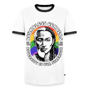 LGBTQIA+ Diversity Celebrated: Unique T-Shirt - Men's Ringer Shirt - white/black - Front - AI Model Female 172 light (172cm) & AI Model Male 178 dark (178cm)