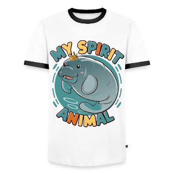 Dugong mein Spirit Animal ich liebe Manatees - Männer Kontrast-T-Shirt - Weiß/Schwarz - Vorne - AI Model Female 172 light (172cm) & AI Model Male 178 dark (178cm)