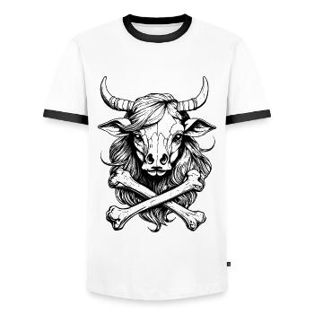 Bio-Bauern-Shirt: Kuhkopf- und Knochen-Comic - Männer Kontrast-T-Shirt - Weiß/Schwarz - Vorne - AI Model Female 172 light (172cm) & AI Model Male 178 dark (178cm)