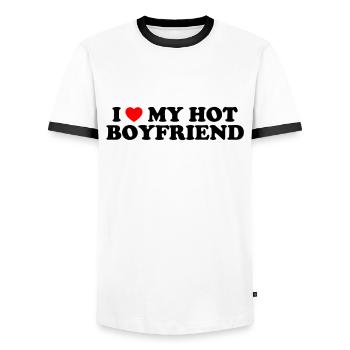 I Love My Hot Boyfriend - Ich Liebe Meinen Freund - Männer Kontrast-T-Shirt - Weiß/Schwarz - Vorne - AI Model Female 172 light (172cm) & AI Model Male 178 dark (178cm)