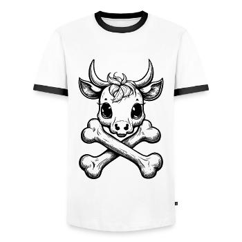 T-shirt pirate vache : Unique, soyez vous-même - T-shirt contrasté Homme - blanc/noir - Devant - AI Model Female 172 light (172cm) & AI Model Male 178 dark (178cm)