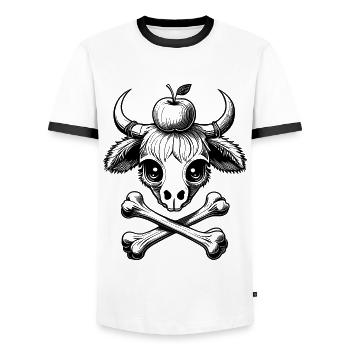 Swiss Cow & Apple: Historical Humor T-Shirt - Men's Ringer Shirt - white/black - Front - AI Model Female 172 light (172cm) & AI Model Male 178 dark (178cm)