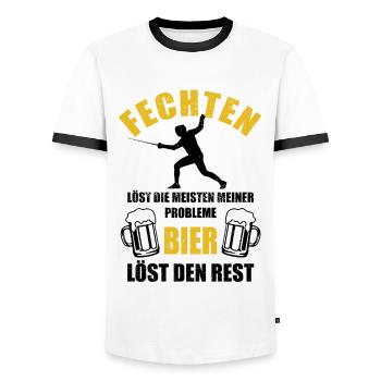 Fechten löst meine Probleme - Bier Spruch - Männer Kontrast-T-Shirt - Weiß/Schwarz - Vorne - AI Model Female 172 light (172cm) & AI Model Male 178 dark (178cm)