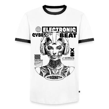 Futuristic electronic shirt for music fans - Men's Ringer Shirt - white/black - Front - AI Model Female 172 light (172cm) & AI Model Male 178 dark (178cm)