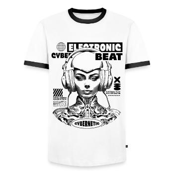 Musique électronique, Chemise urbaine cyberpunk - T-shirt contrasté Homme - blanc/noir - Devant - AI Model Female 172 light (172cm) & AI Model Male 178 dark (178cm)