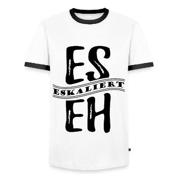 Es eskaliert eh - Party - Urlaub - JGA - Männer Kontrast-T-Shirt - Weiß/Schwarz - Vorne - AI Model Female 172 light (172cm) & AI Model Male 178 dark (178cm)