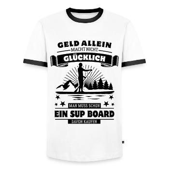 Geld allein macht nicht glücklich - aber SUP - Männer Kontrast-T-Shirt - Weiß/Schwarz - Vorne - AI Model Female 172 light (172cm) & AI Model Male 178 dark (178cm)